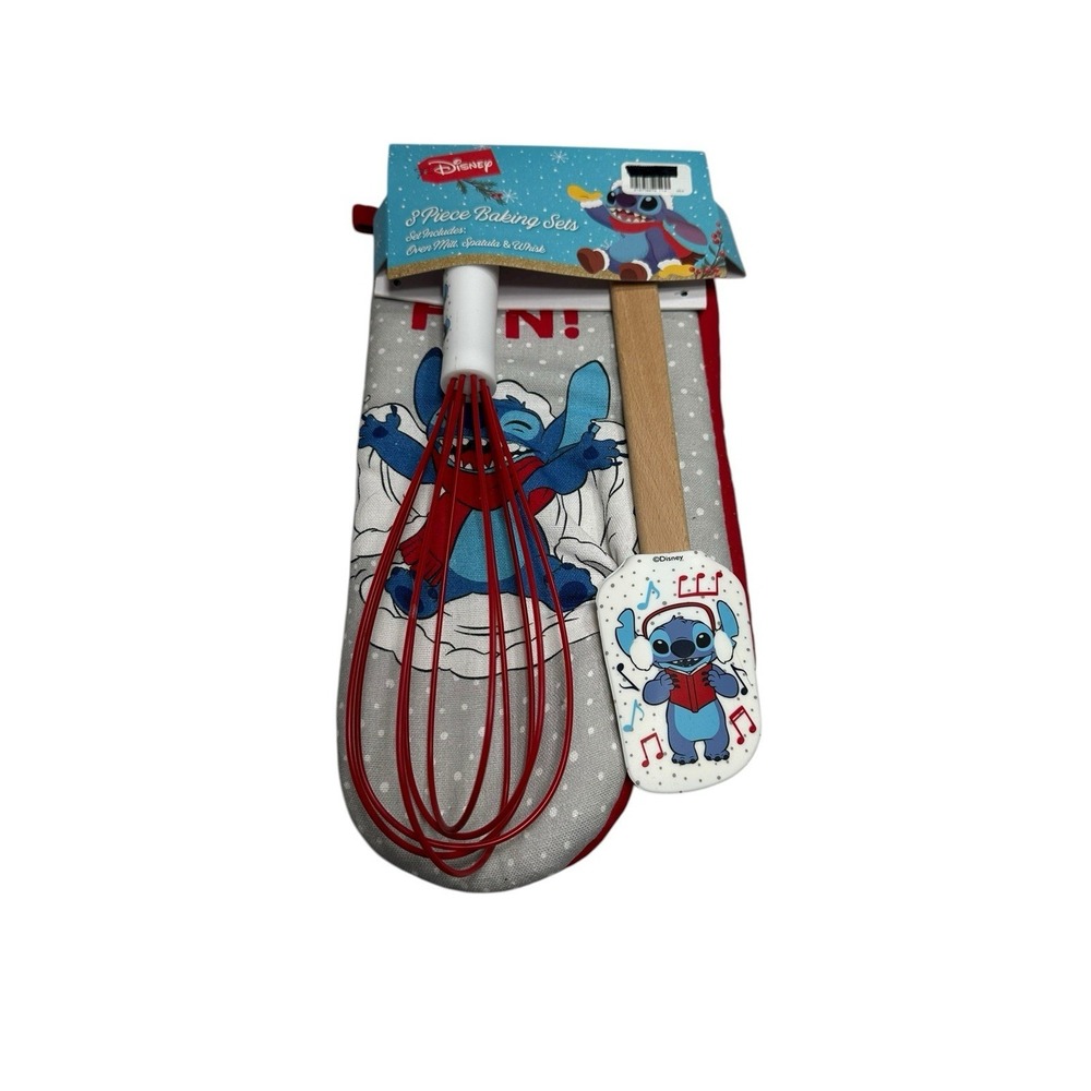 disney 3 piece kitchen baking set oven‎ mitt spatula whisk STITCH christmas